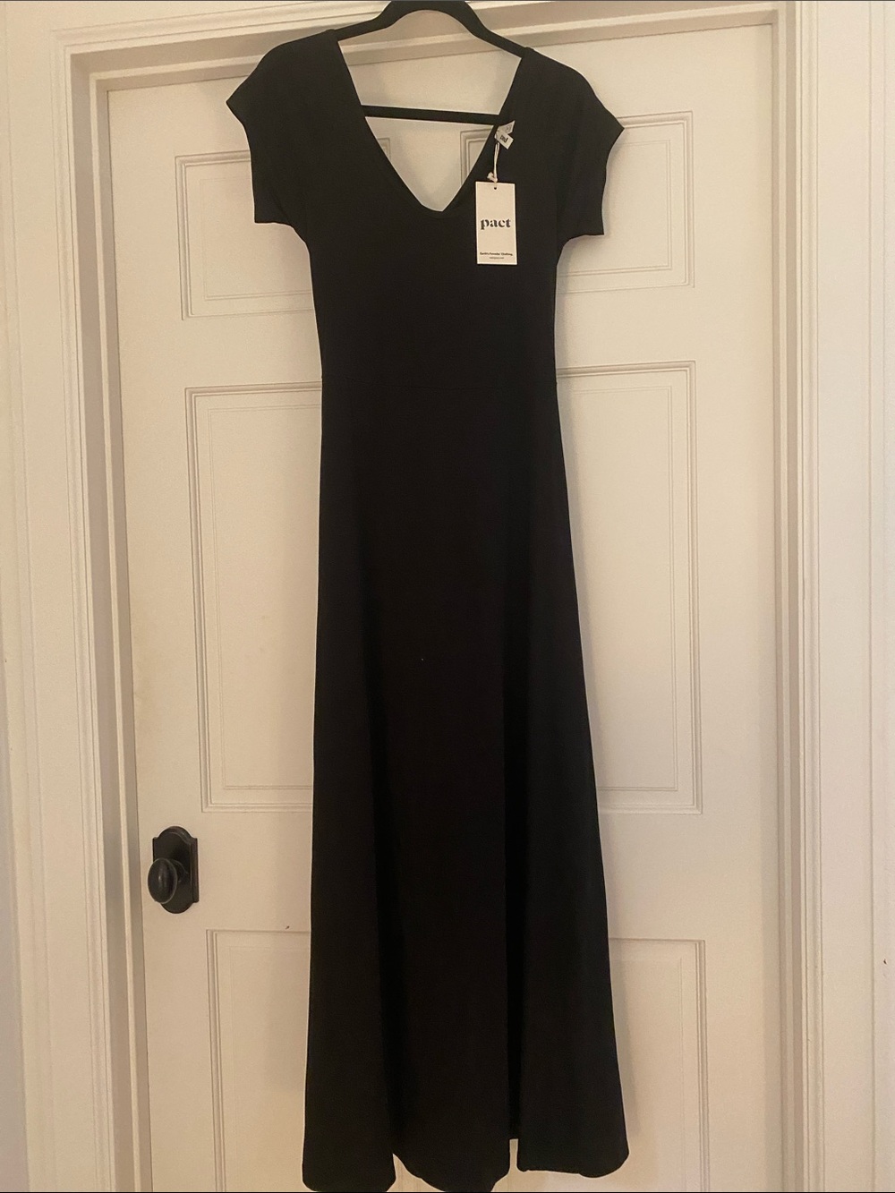 Pact Black Short-Sleeve V-Neck Maxi Dress